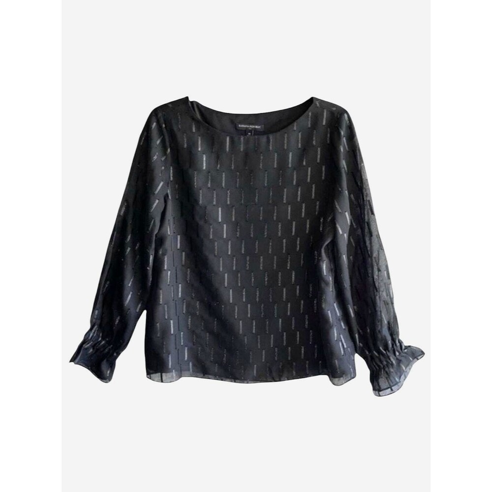 Banana Republic Black Long Sleeves Top M Sheer Ruffled Sleeves Ribbon Detail